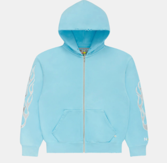 Metallic Flame Zip-Up Hoodie